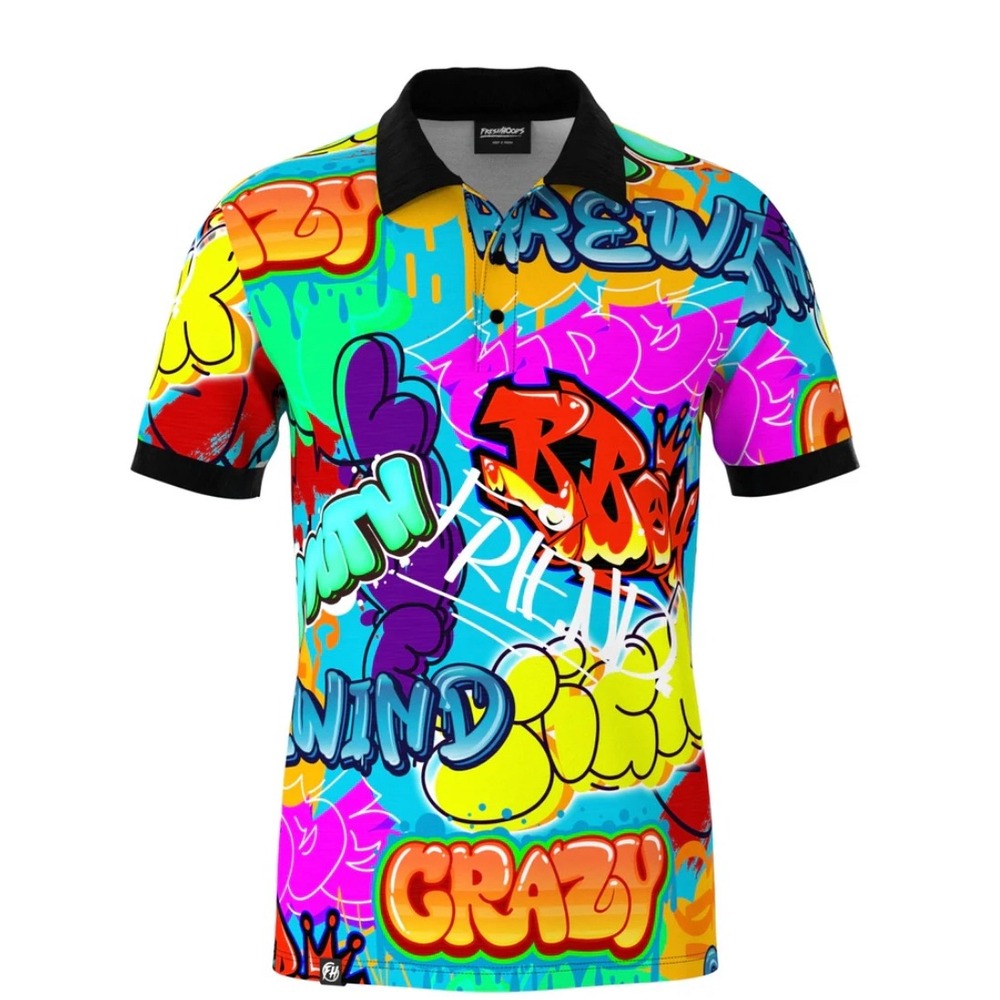 Mens Graffiti Art‎ Print Polo Shirt Short Sleeve Black Collar Casual Top